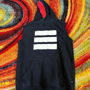 Black Sleeveless Adidas Hoodie with White Stripes